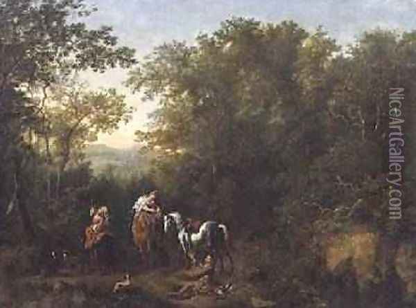 A Hawking Party in a Wooded Landscape Oil Painting - Dirk Maes