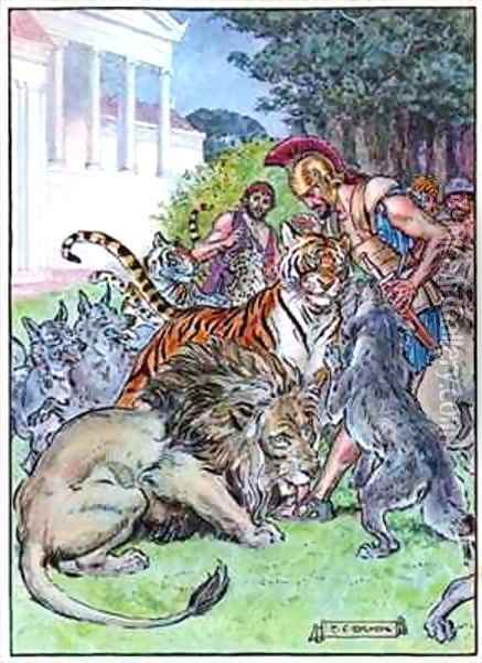 Eurylochus and the Lions Oil Painting - Charles Edmund Brock