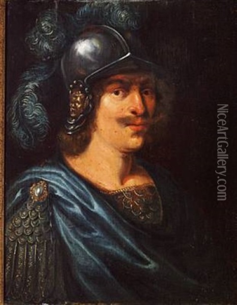 Man With A Helmet (a Nobleman Depicted As Mars?) Oil Painting - Karel van Mander III