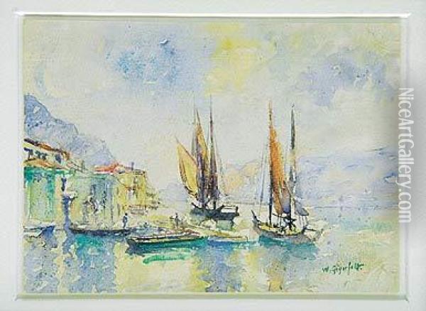 Barcos En Un Puerto Oil Painting - Wilhelm von Gegerfelt