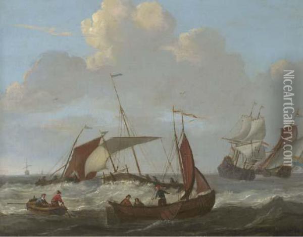 Dutch Shipping In Choppy Seas Oil Painting - Abraham Storck