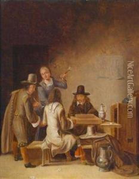 A Tavern Interior With Three Men And Awoman Oil Painting - Jan Olis