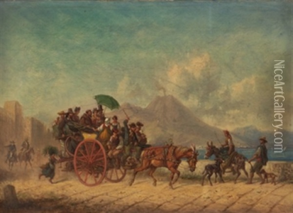 Coche De Caballos En Napoles Oil Painting - Adolf Schmidt