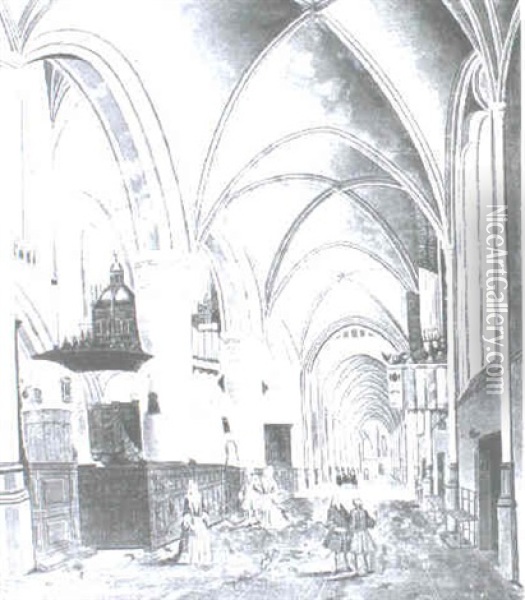 Figures In A Church Interior Oil Painting - Isaac van Nickele