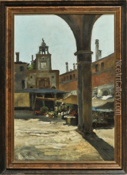 Blick In Den Innenhof Eines Sudlandischen Gebaudes Mit Marktstand Oil Painting - Richard Lipps