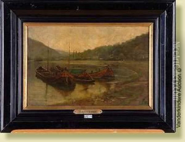 Bateaux En Bord De Riviere Oil Painting - Maurice Hagemans