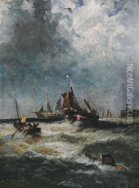 Sailing Boats On A Choppy Sea Oil Painting - Edwin Hayes