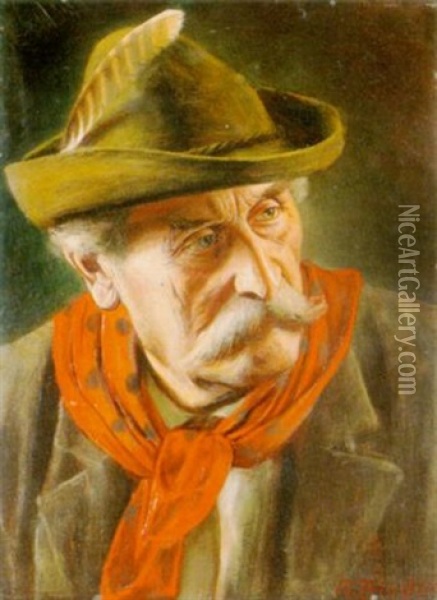 Portrat Eines Alten Mannes In Tracht Mit Rotem Halstuch Oil Painting - Alois Binder