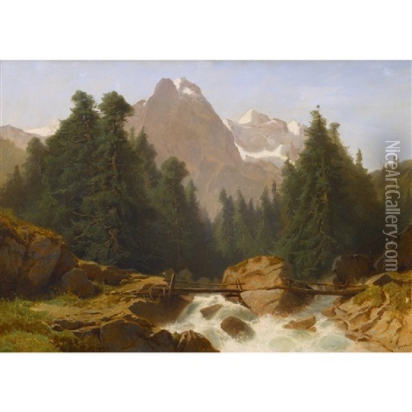 Gebirgsbach Mit Well- Und Wetterhorn Von Der Rosenlaui Aus Oil Painting - Gustave Eugene Castan