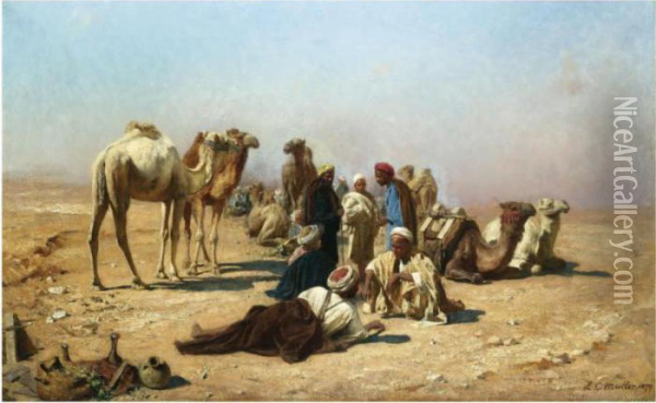 Halt In The Desert Oil Painting - Leopold Carl Muller