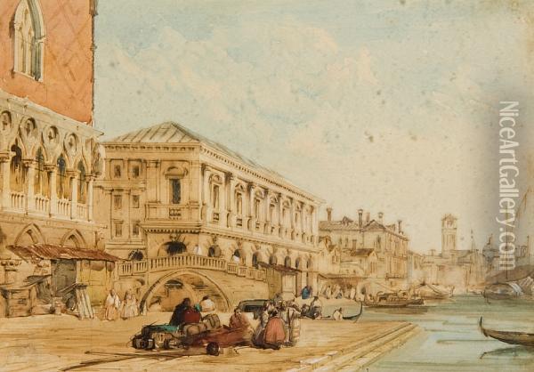 Travellers Beside The Doge's Palace Oil Painting - Edward Pritchett