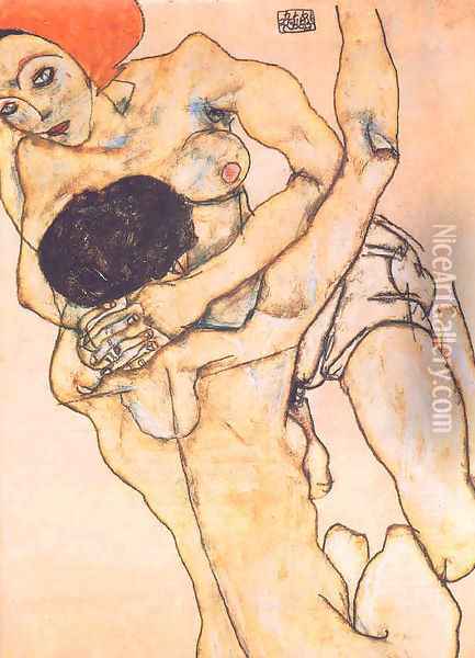 Two young girls Oil Painting - Egon Schiele