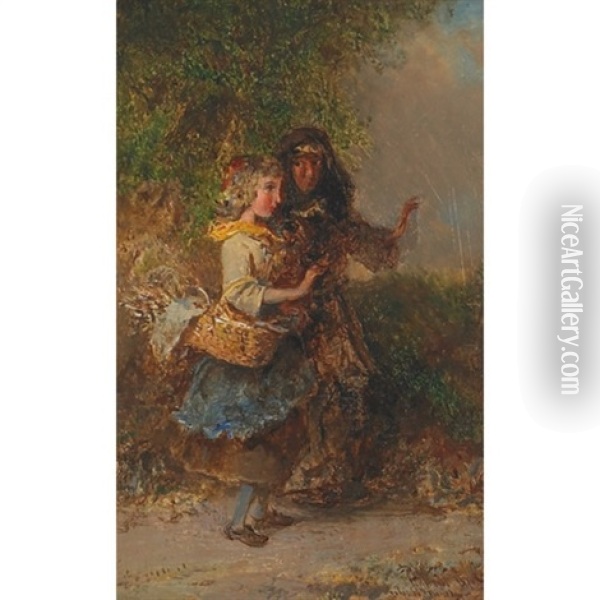 Mother And Daughter Oil Painting - Otto Reinhold Jacobi