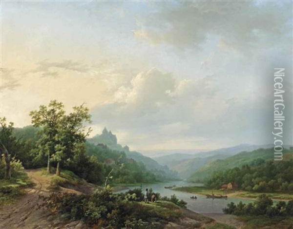 A View Of The Rhein River Near Cleves Oil Painting - Marinus Adrianus Koekkoek