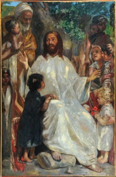 Jesus Inmitten Von Kindern Und Weiteren Personen Oil Painting - Johann Victor Kramer