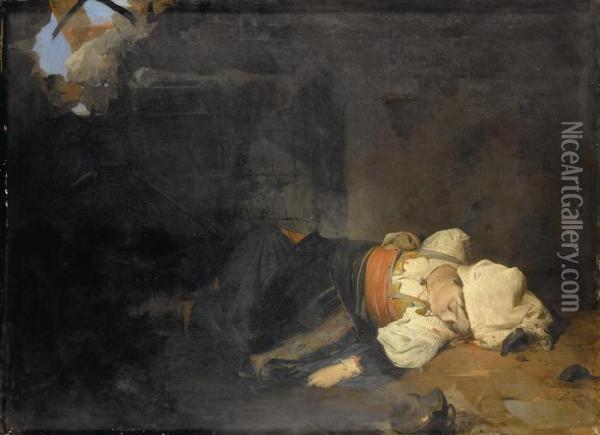 Trasteverina Uccisa Da Una Bomba Oil Painting - Girolamo Induno