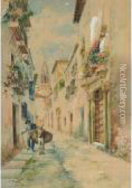 Countryman And Burro, Toledo Oil Painting - Enrique Marin Higuero