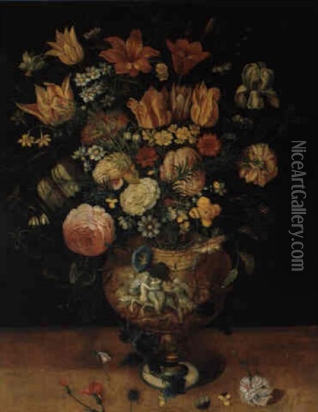 Groser, Dekorativer Blumenstraus In Einer Prunkvase Oil Painting - Andries Daniels