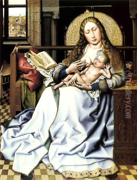 The Virgin and Child before a Firescreen, 1430 Oil Painting - Robert Campin