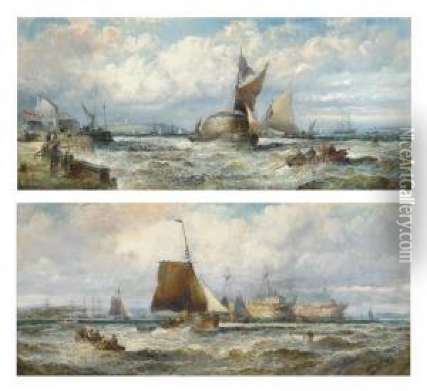 Hay Barges And Other Shipping In A Stiff Breeze Off Dover Oil Painting - William A. Thornley Or Thornber