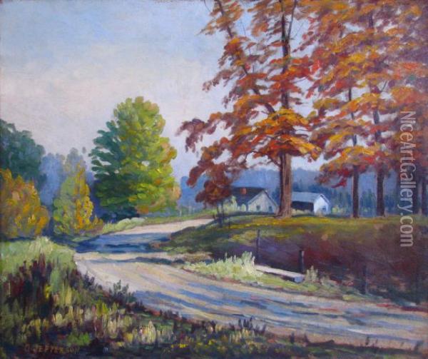 Country Road And Rural Home In Autumn Landscape Oil Painting - Orville Jefferson
