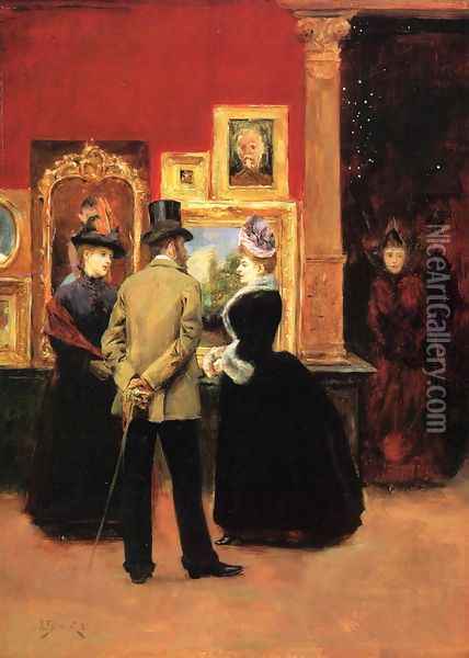 Count Ludovic Leic and Ladies Viewing an Exhibition Oil Painting - Julius LeBlanc Stewart