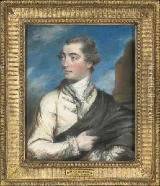 Portrait Of A Gentleman, Thought
 To Be Edward Madden Esq,half-length, Wearing A Black Cloak, Standing By
 A Column Oil Painting - Daniel Gardner