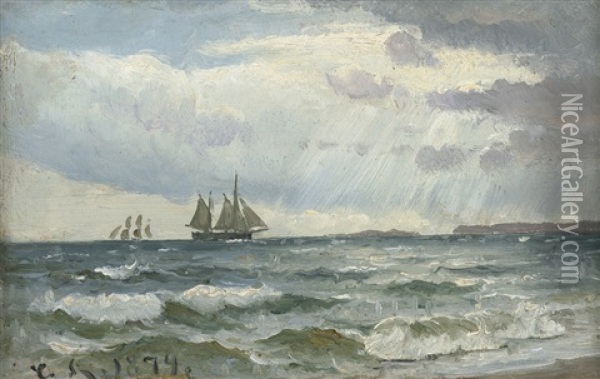 Segelschiffe Am Strand Von Skagen Bei Gewitter Oil Painting - Carl Ludvig Thilson Locher