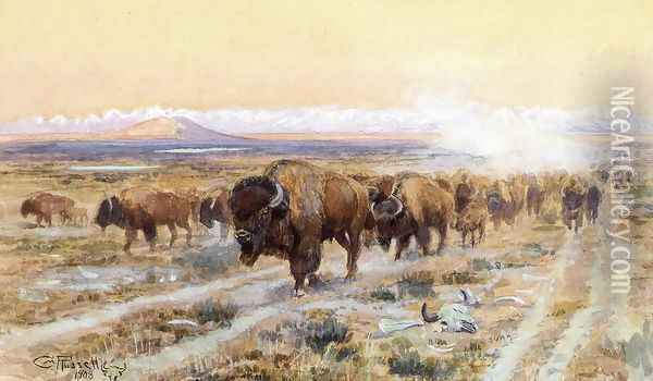 The Bison Trail Oil Painting - Charles Marion Russell