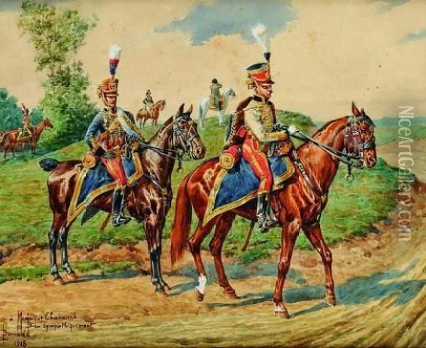  L'empereur Napoleon Ier Et Son Etat Major  Oil Painting - Karel Frederik Bombled