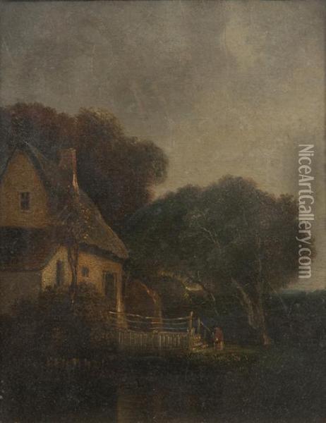 Figure Before A Cottage Oil Painting - John Berney Crome