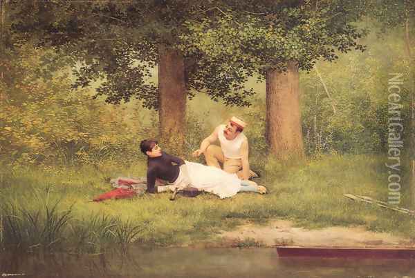 The Flirtation Oil Painting - Georges Croegaert