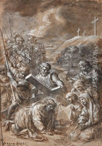 Christus Bezwijkt Onder Het Kruisonderaan De Calvarieberg Oil Painting - Lazzaro Baldi
