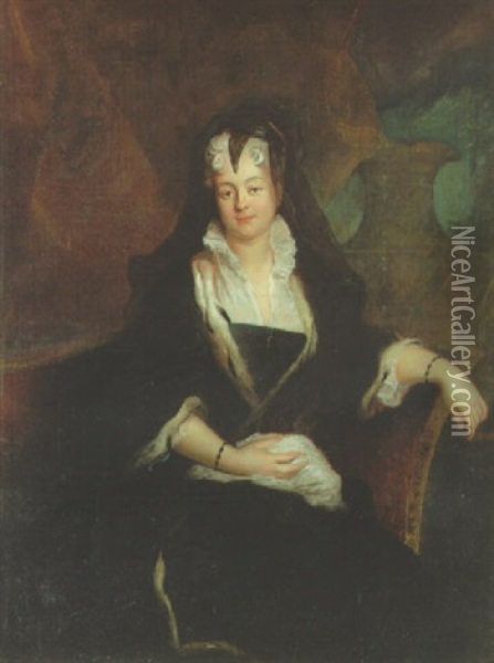 Portrait Of Princess Johanna Charlotte Von Anhalt In Widow's Weeds, Seated Oil Painting - Antoine Pesne