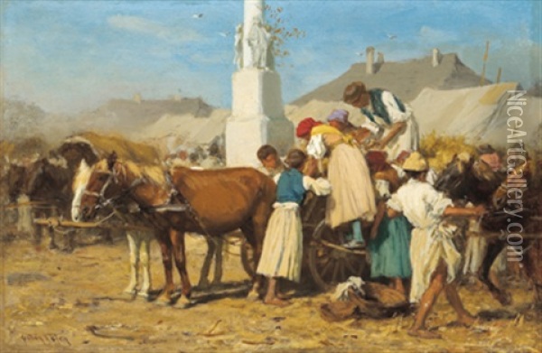 Markt In Solnok Oil Painting - August Xaver Carl von Pettenkofen