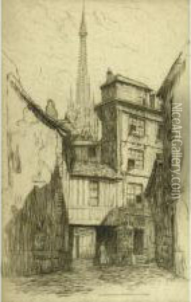La Fleche De La Cathedrale De Rouen; 1920 Oil Painting - Caroline Helena Armington