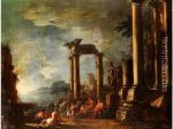 Ruinenlandschaft Mit Antikerfigurenstaffage Oil Painting - Giovanni Ghisolfi