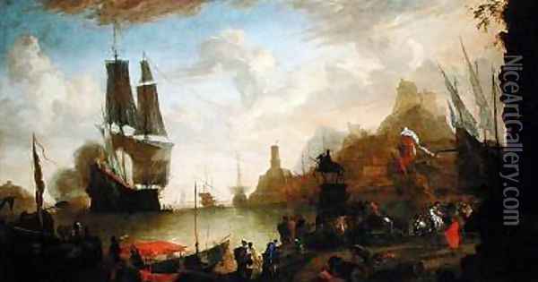 View of an Italian Port Oil Painting - Hendrik van Minderhout