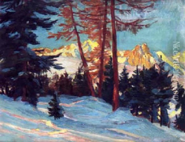 Wintersonne Im Walde Oil Painting - Carl Friedrich Felber