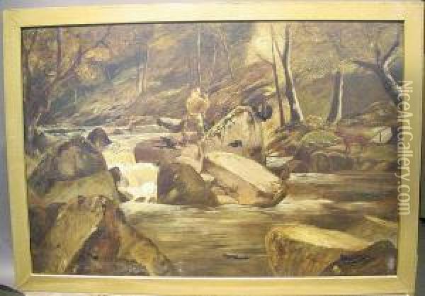 Angler In A Stream Oil Painting - Winpham