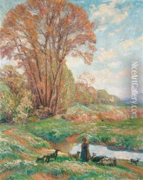 Shepherdess In The Landscape Oil Painting - Joseph Vital Lacaze