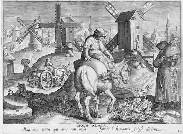 Windmills, plate 12 from Nova Reperta New Discoveries engraved by Philip Galle 1537-1612 c.1600 Oil Painting - Giovanni Stradano