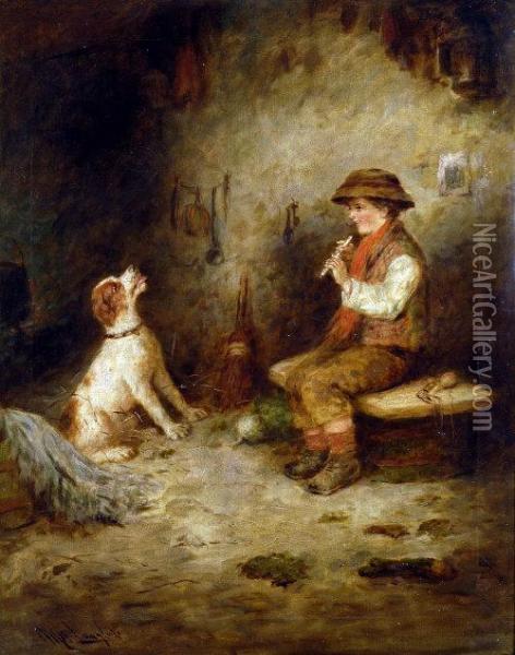 Musical Partners, A Young Peasant Boy Plays His Recorder To His Faithful Hound Oil Painting - Mark W. Langlois