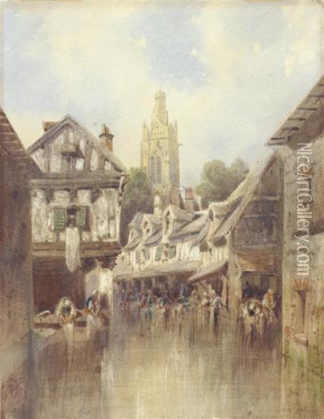 Lavandiere En Bretagne (verneuil Sur Avre ?) Oil Painting - Jules Achille-Noel