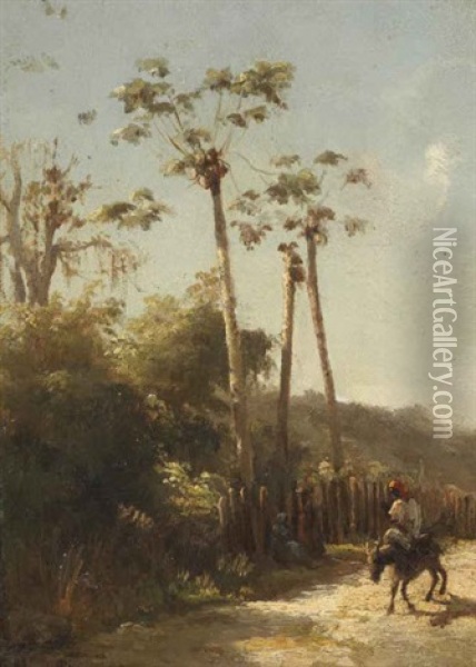 Paysage Des Antilles, Cavalier Et Ane Sur Un Chemin Oil Painting - Camille Pissarro