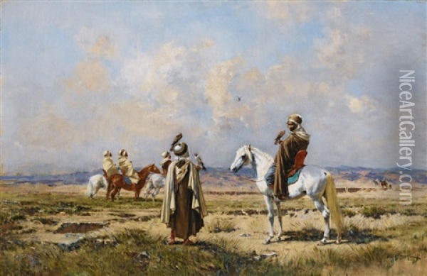 The Falconers Oil Painting - Victor Pierre Huguet