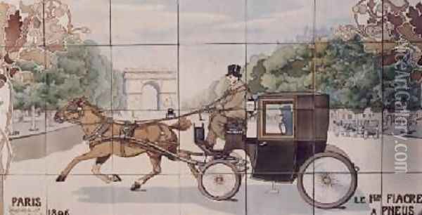 The first Hackney-carriage to use Michelin tyres Oil Painting - Ernest Montaut