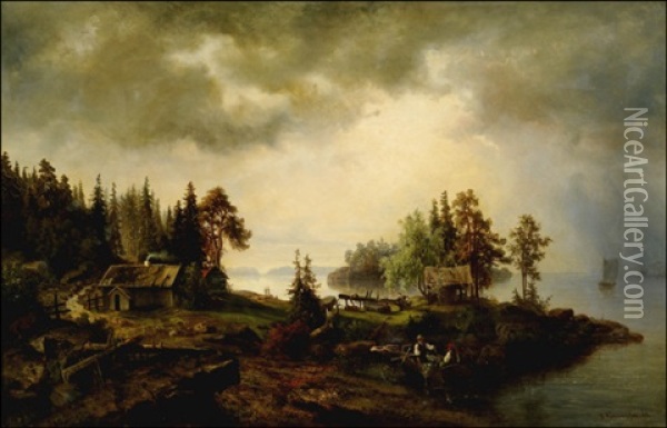 Saaristolaiselamaa Oil Painting - Gustaf Kinmansson
