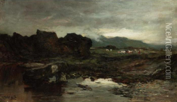 Cattle By A Rocky Shore Oil Painting - James Campbell Noble