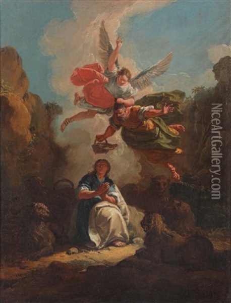 Mose E Aronne Celebrano La Pasqua Daniele Nella Fossa Dei Leoni Oil Painting - Francesco Salvator Fontebasso